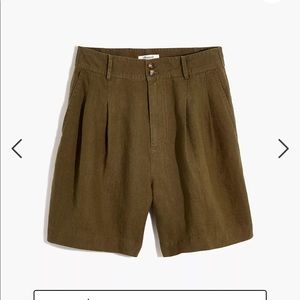 Madewell long pleated linen shorts olive NWT